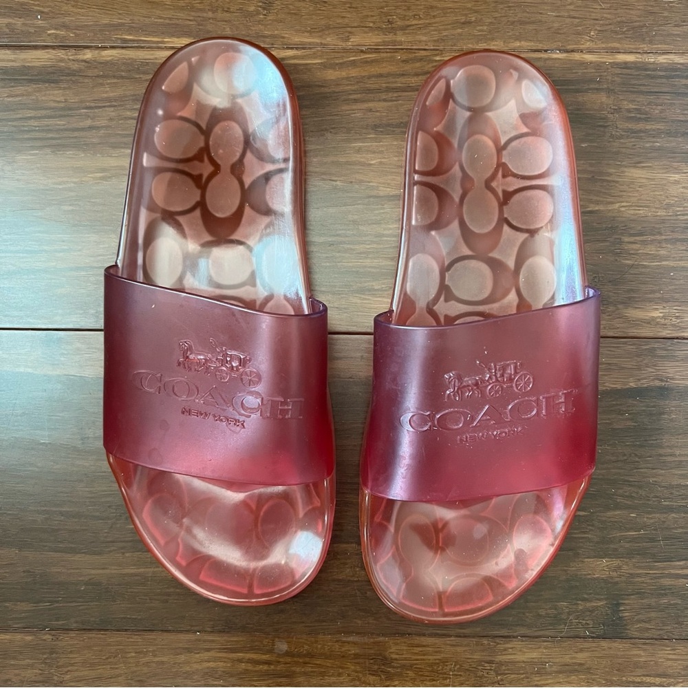 Coach Red Transparent Logo Slide Sandals